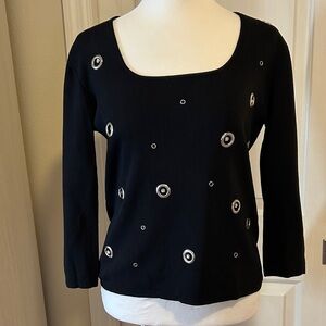 Joseph A Black Sweater with Silver Grommet/Rhinestone Accents Sz M